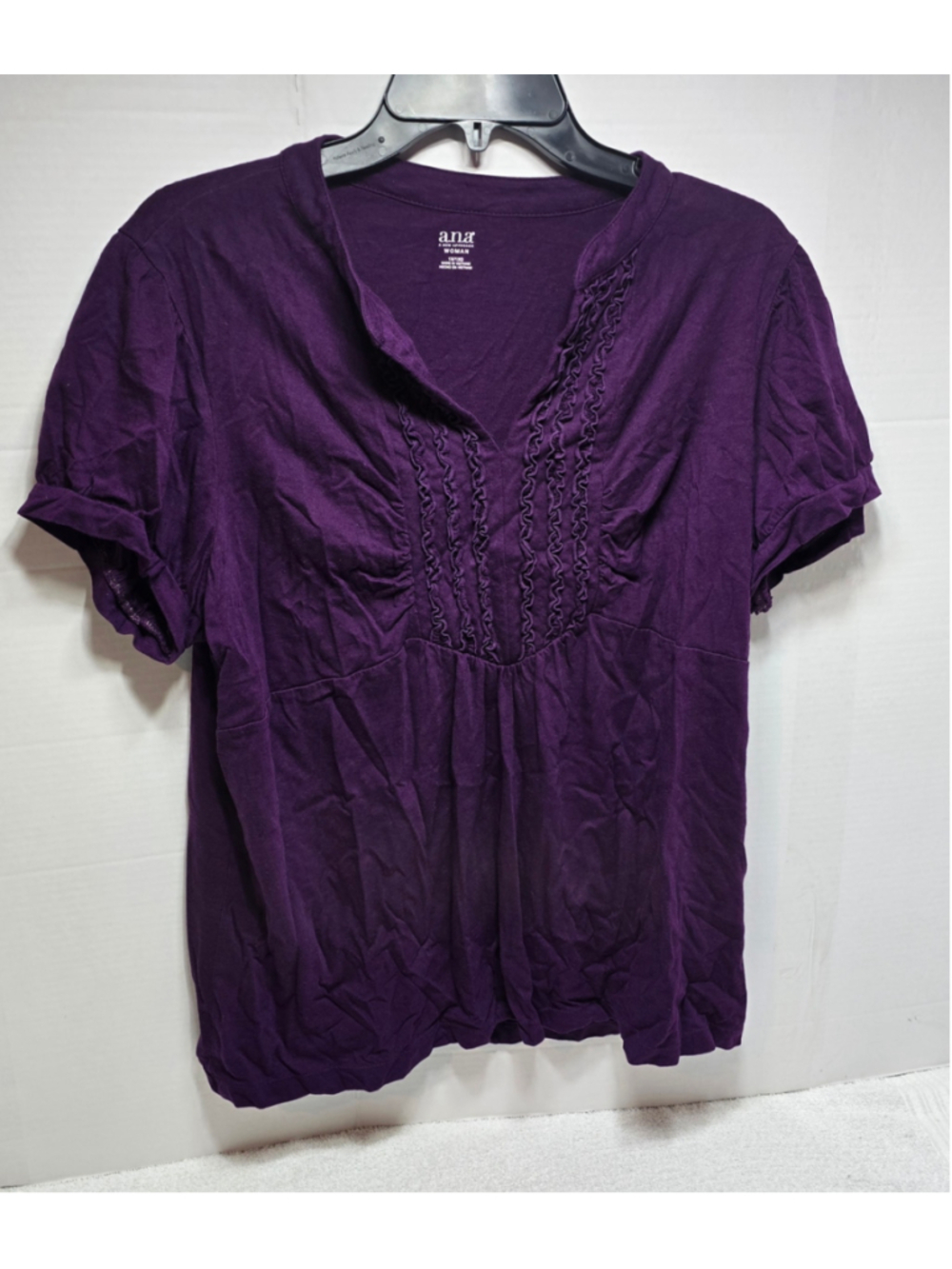 Women's ana Purple Ruffled V-Neck Blouse, Size 1X